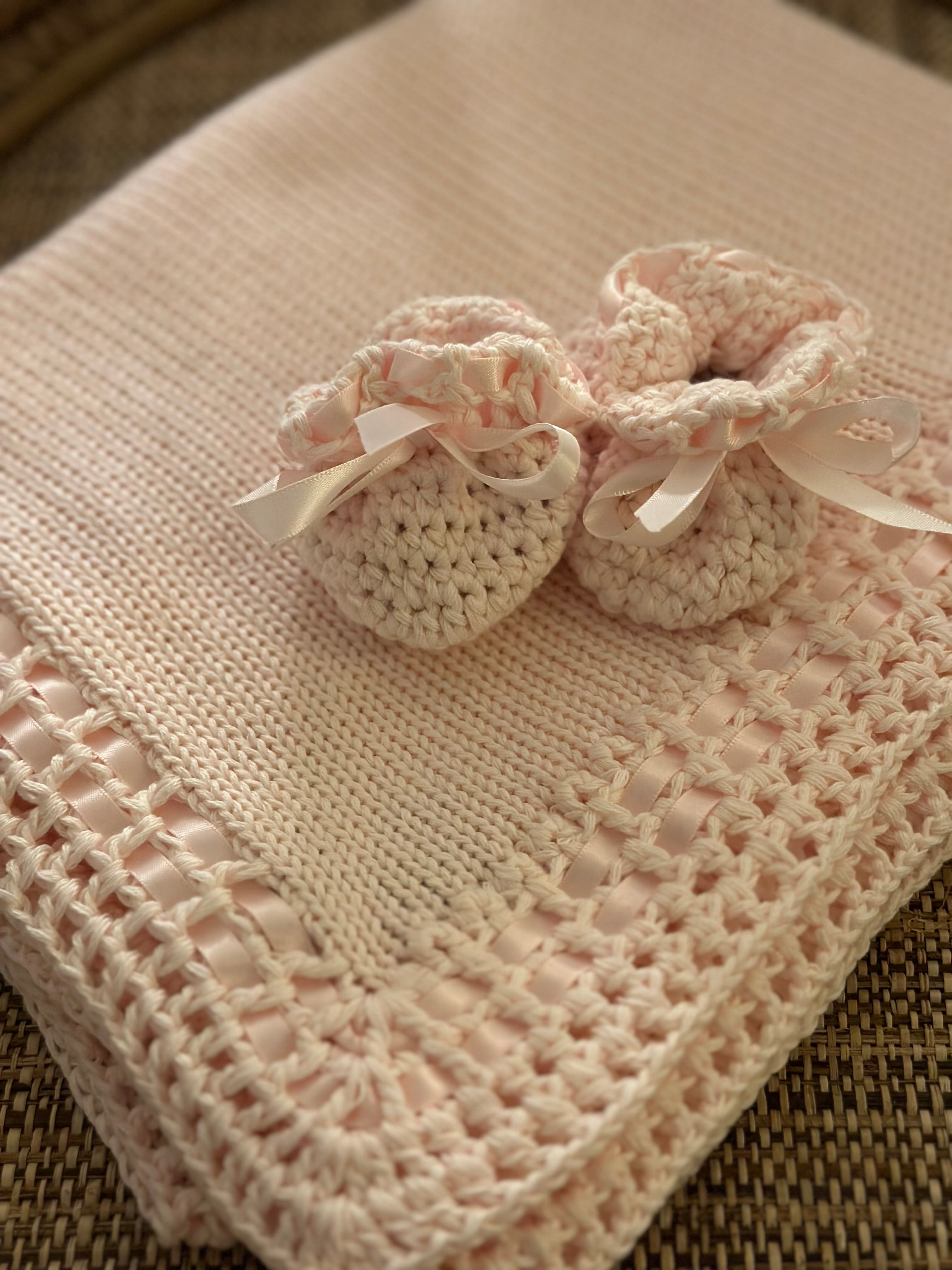 Pink Crochet Booties or Blanket
